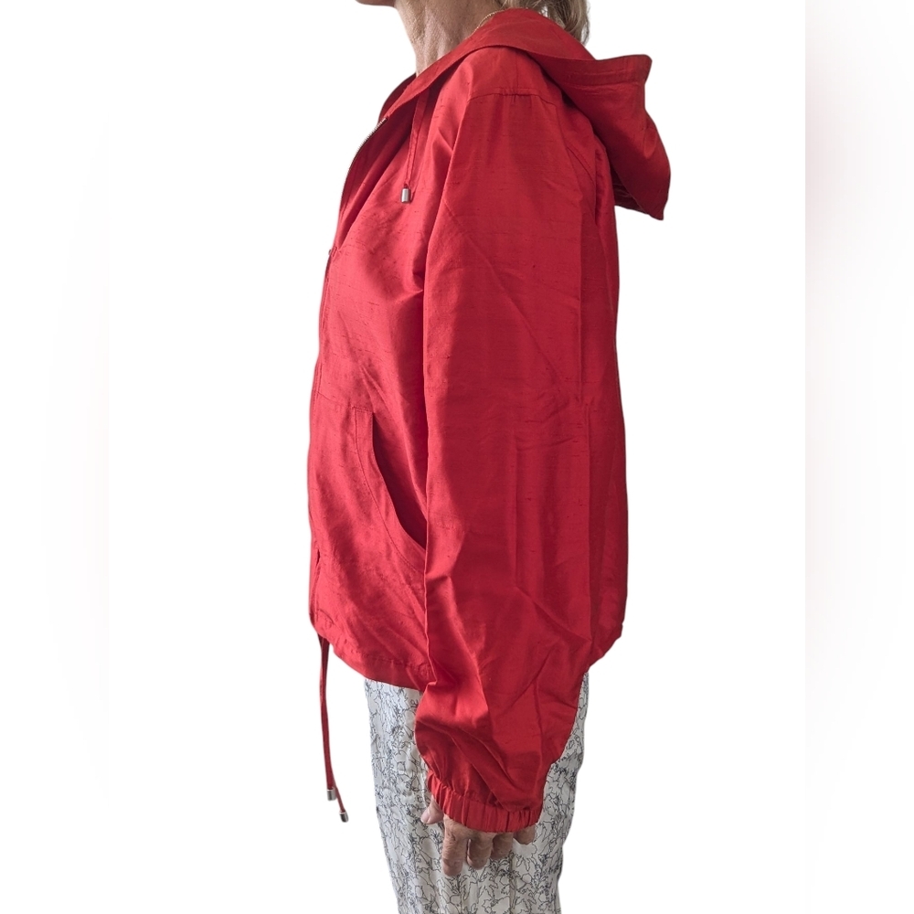 Vintage 90s Escada Sport Red 100% Silk Hooded Jacket NWT Size M - Picture 3 of 10